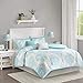 Intelligent Design Senna Comforter Set Twin/Twin XL Size - Aqua Blue/Gray, Damask – 4 Piece Bed Sets – All Season Ultra Soft Microfiber Teen Bedding - Great For Dorm Room and Girls Bedroom