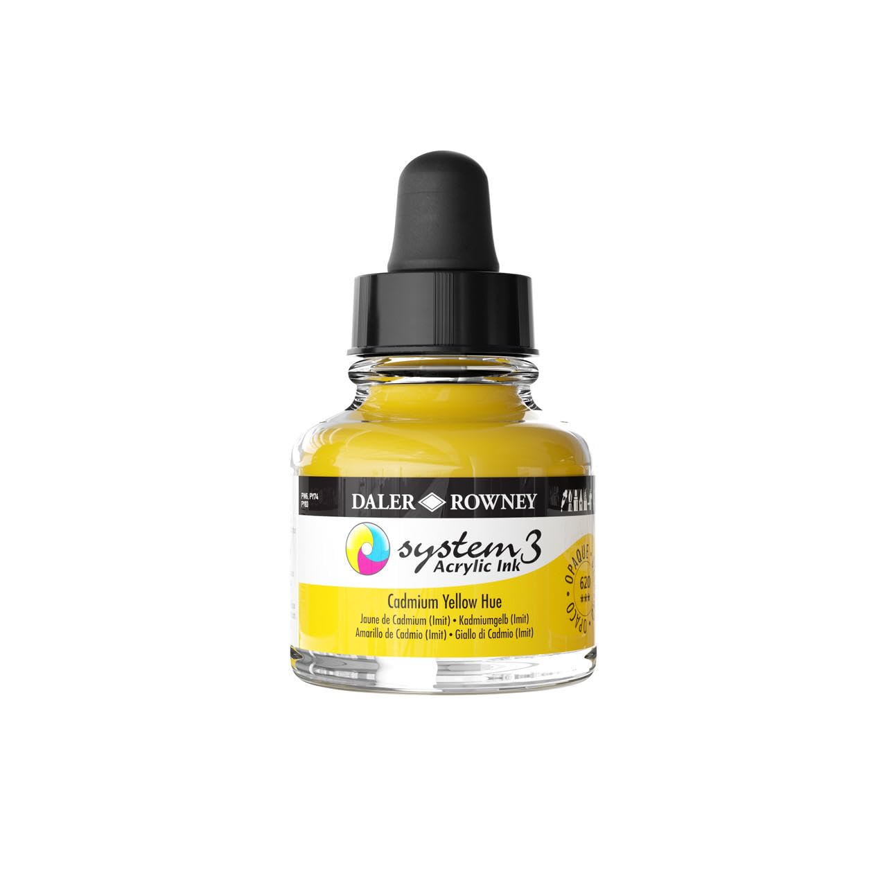 Daler-Rowney System3 Acrylic Ink, Glass Bottle with Dropper, Opaque, 1oz - 29.5 ml, Cadmium Yellow Hue