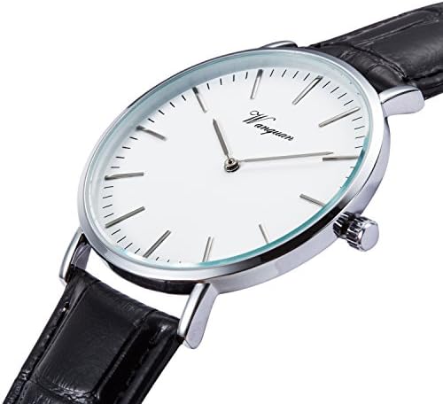 Takyae Men's Slim Leather Band Casual Analog Quartz Watch White