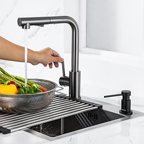 CEICPA Kitchen Soap Dispenser with 500 ml Bottle and 1.2 m Extension Hose, 360° Swivel Pump, Black