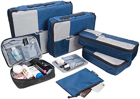 6 Set Packing Cubes - Travel Organizers with Luggage Bag (Azure 6 set)