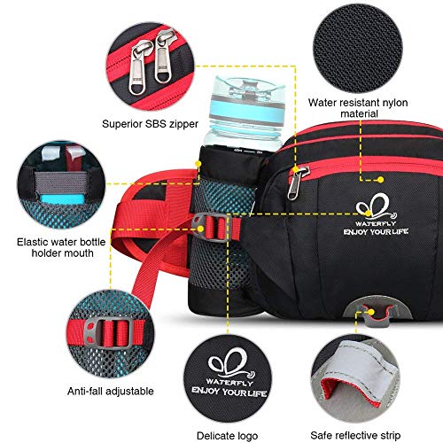 WATERFLY Fanny Pack Waist Bag Fannie Pack 2 Water Bottle Holders Lumbar Belt Hiking Walking