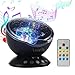 Remote Control Ocean Wave Projector, Ausein 12 LED&7 Color Modes Aurora Color Changing Night Light Projector Baby Soother Built in Relaxing Music Player for Kids Bedroom Living Room with Timer (Black)