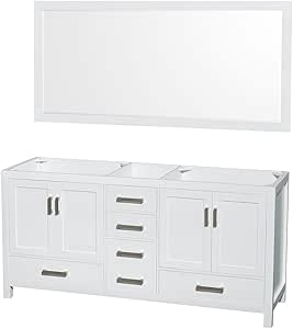 Sheffield 72 inch Double Bathroom Vanity in White, No Countertop, No Sinks, and 70 inch Mirror ...