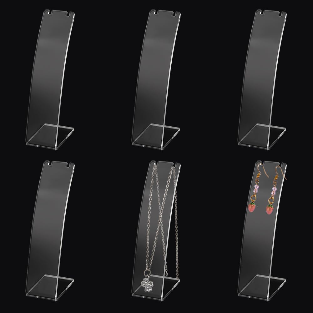 FINGERINSPIRE 6 Pcs L-Shape Acrylic Necklace Holder(Clear, 11.5cm Height) Slant Back Earring Display Stand Jewelry Organizer for Earring Necklace Long Chain Pendant Jewelry Storage Rack for Retail