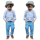 Rorychen Little Boys' 2 Pieces Stripe Long Sleeve Shirt and Trousers Set Outfit