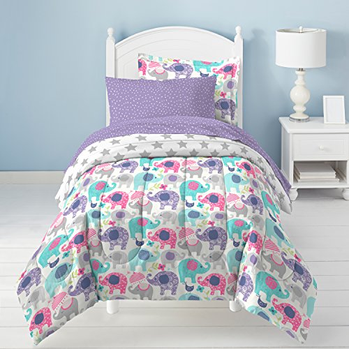 7 Piece Girls Pink Ellie Elephant Comforter Full Set Kids Nursery