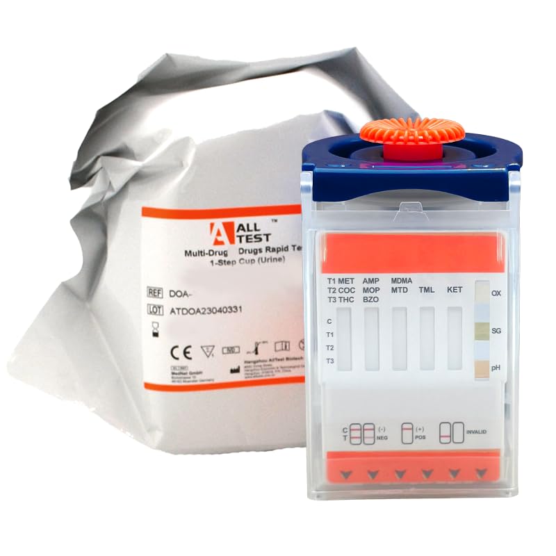 UKDrugTesting 10 in 1 Drug Test Cup with Cannabis, Cocaine, Heroin, Ketamine Amphetamine, Ecstacy, Benzodiazepines, Methadone, Ketamine, Methamphetamine, Tramadol