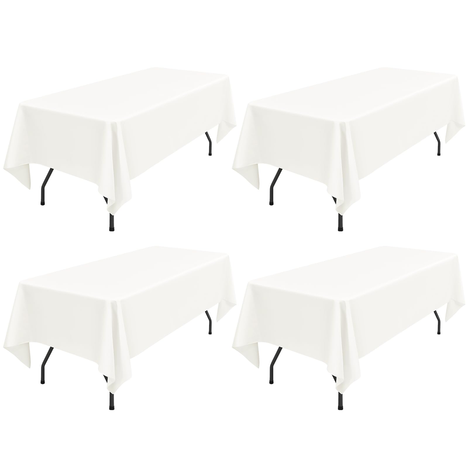 Pesonlook 4Pack Ivory Polyester Tablecloths, 60 x 102 Inch for 6ft Rectangle Tables, Polyester Table Cover Washable Table Cloth for Wedding Reception Banquet Party