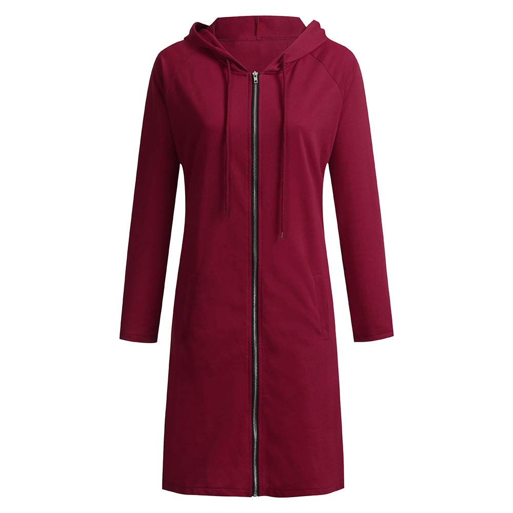 RedBrowm-women Jacket Winter Classic Warm Zip Coat Long Hoodie Loose Sport Outwear