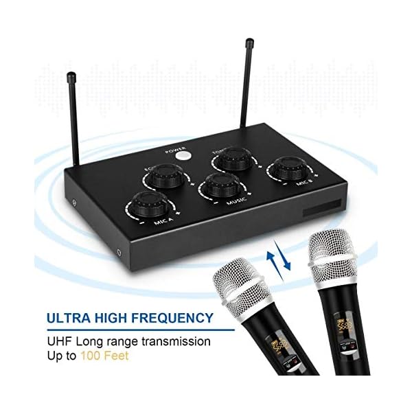 Rybozen Tragbares Karaoke-Mikrofon-Mischsystem-Set mit Dual-UHF-Mikrofon, 3,5 mm AUX/optisch/Koaxial im Gesangsempfänger… – Bild 5