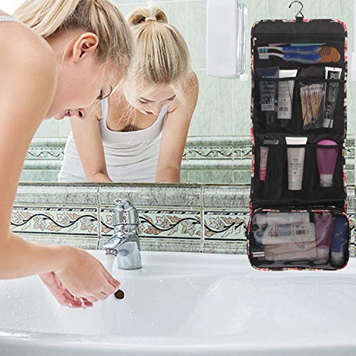 Hanging Toiletry Bag Travel Kit for Men and Women Waterproof Wash Bag Compact Makeup Organizer Bag Shaving Kit for Bathroom, Travel Accessories, Cosmetics, Shampoo, Body Wash (Flower Pattern) - Thumbnail 5