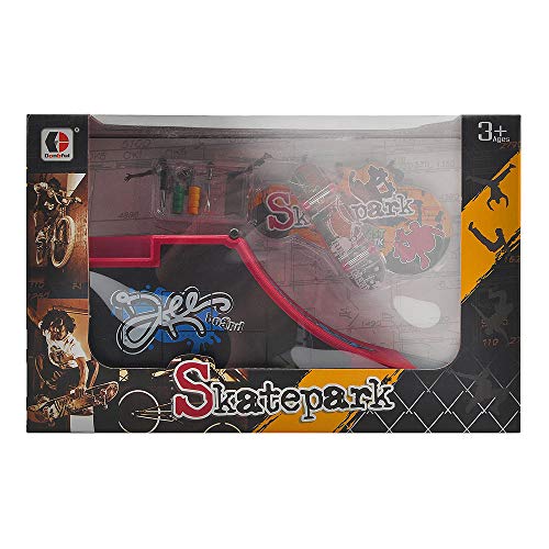 MOMSIV Mini Finger Toy Skateboard Skate Park Ramp Kit, Half Pipe Ultimate Parks Training Props (C) - Thumbnail 5