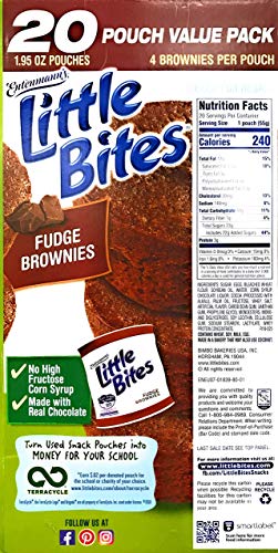 Entenmann's | Little Bites | Fudge Brownies | 20 Pouches 80 Muffins | 4 Muffins in each Pouch | Delicious | Yummy | Tasty | Net WT 2 LB 7 oz (1.11 Kg) | 1 Box |