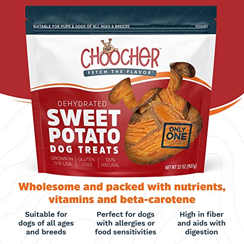 Choocher Dehydrated Sweet Potato Dog Treats High Fiber Gluten Free & Vegan Dental Chews for