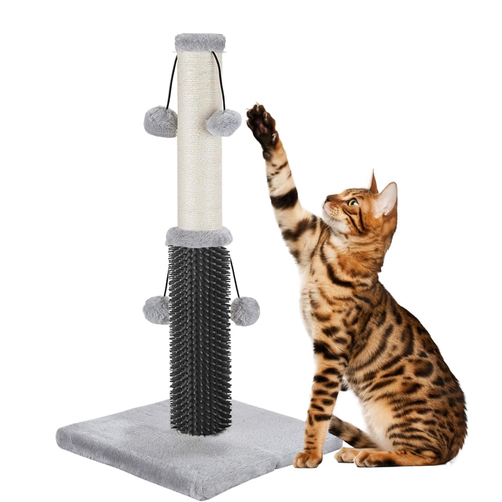 51cm Tall Cat Scratching Post with Sisal Scratch Posts, 4 Hanging Balls, and Self-Massage Brush - Vertical Scratcher for Indoor Cats and Kittens