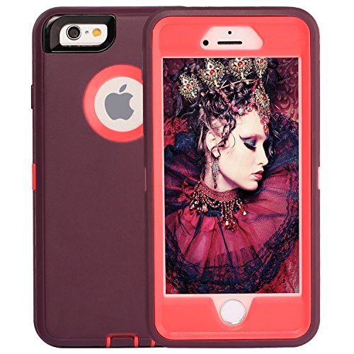 FOGEEK iPhone 6S Plus 5.5 inch Case, PC TPU Combo Protective Case Heavy Duty Protective for iPhone 6 Plus & iPhone 6S Plus 5.5 inch w/360 Degree Rotary Belt Clip & Kickstand(Wine Red/Rose)