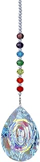 H&D Sonnenfänger mit Kristallanhängern fürs Fenster, Feng Shui Regenbogenmacher Glas Prismen Anhänger 76mm (AB Farbe)