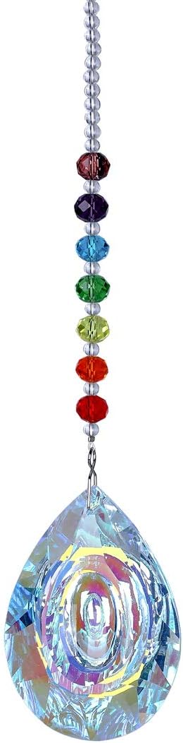 H&D Sonnenfänger mit Kristallanhängern fürs Fenster, Feng Shui Regenbogenmacher Glas Prismen Anhänger 76mm (AB Farbe)