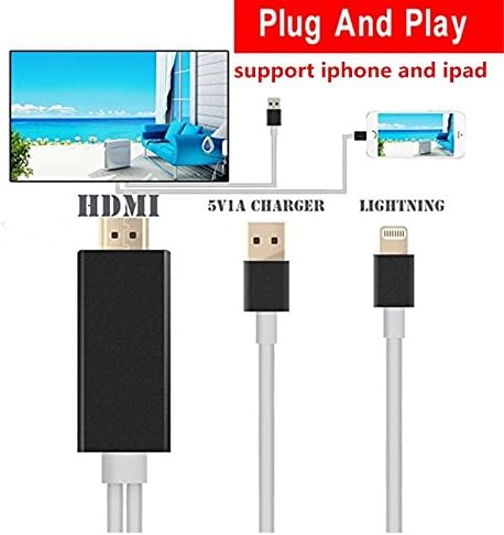 HDMI Cable for iphone ipad to TV iphone ipad Adapter Cable 6.4Ft Lightning MHL to HDMI Cable 1080P HDTV Adapter for iPhone 5 6 6S 6Plus 6splus 7 plus (black)