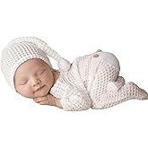 Newborn Baby Photo Shoot Props Girl Boy Crochet Knit Hat Costume Stripe Hat Pants Overalls Photography Props