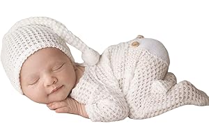 VEDORY Newborn Baby Photo Shoot Props Girl Boy Crochet Knit Hat Costume Stripe Hat Pants Overalls Photography Props