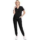 Eadflie Scrubs for Women Set - 8-Pocket V-Neck Scrub Uniform, Stretch Jogger Pants, Medical Workwear for Nurses, Pet Care