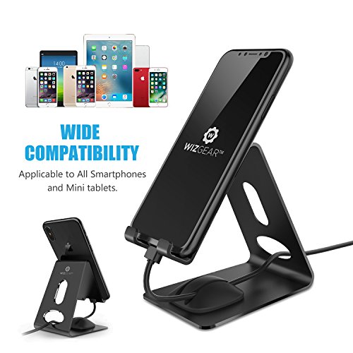 Cell Phone Stand, WizGear Premium Phone Holder For iPhones, Android Smartphones & Mini Tablets –Sturdy Metal Phone Stand For Desk With Smart Cord Holder System - Thumbnail 4