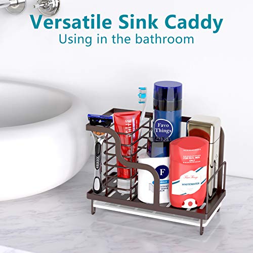 Favothings Kitchen Sink Caddy Organizer Farmhouse Sponge Holder With Drain Pan Premium 304 Stainless Steel For Sponges Scrubbers Soap Kitchen Bathroom Bronze Pricepulse