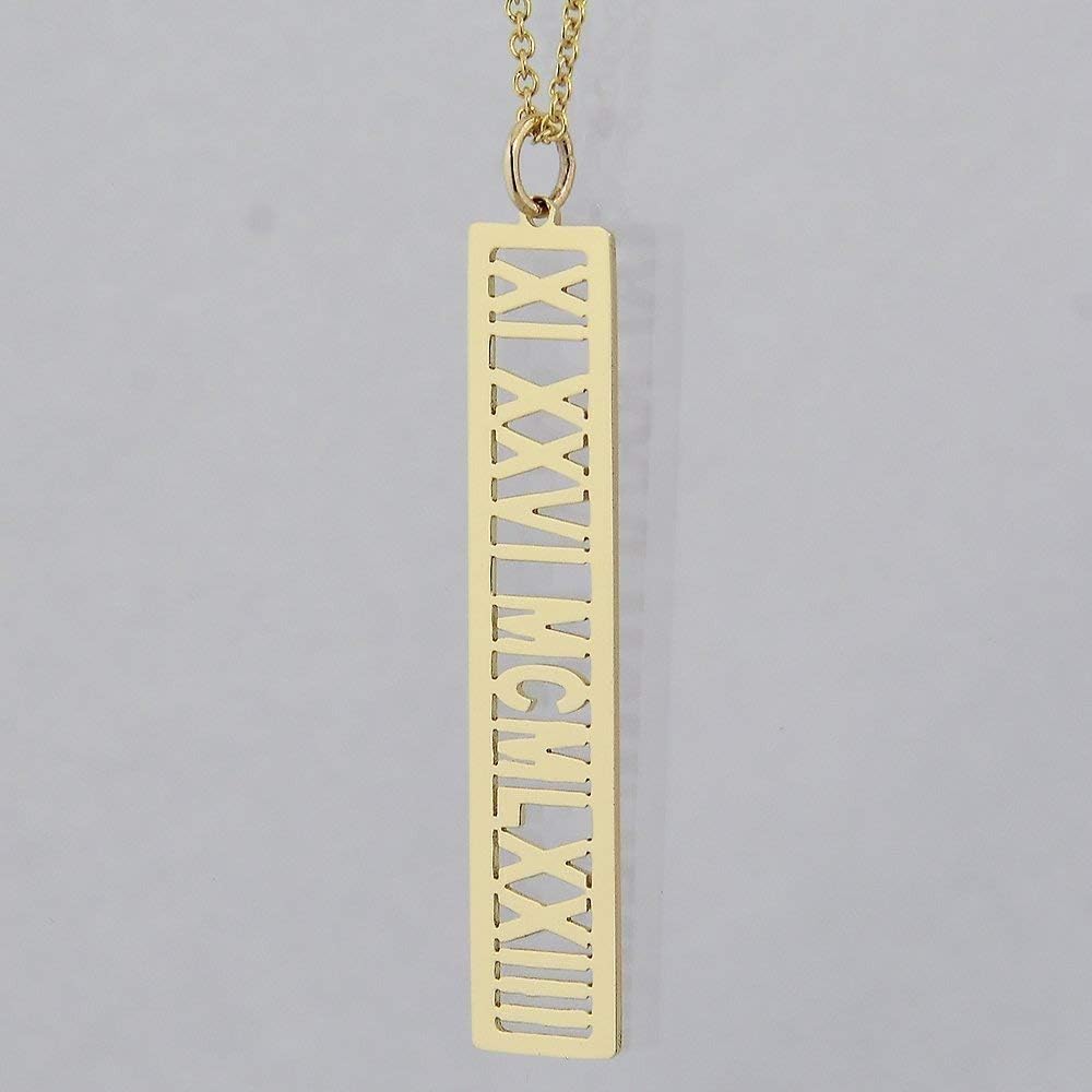 Soul Jewelry1 1/2 Inch Vertical Open Bar Name Pendant Solid 10k Gold Personalized Roman Numeral Initials