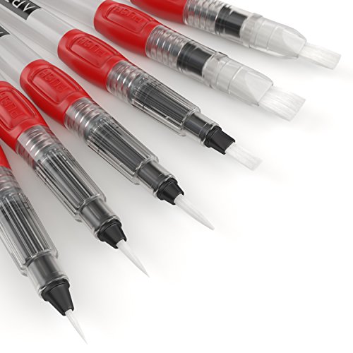 Arteza Water Brush Pens - Self-moistening - Portable (Assorted Tips, Set of 6) - //coolthings.us