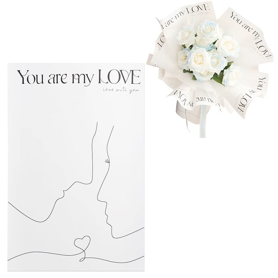 20 Pcs Flower Wrapping Paper White Flower Packaging Paper Floral Bouquet Gift Packaging Supplies Size 17.7x11.8'', You are My Love' Flower Wrapping Paper for Proposals/Anniversary/Valentine's Day