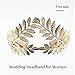 Jakawin Bride Wedding Headband Gold Leaf Headpiece Bridal Hair Crown for Women and Girls HB002