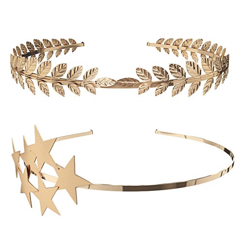 (2 Pack) Roman Goddess Leaf and Star Branch Dainty Bridal Hair Crown HeadBand