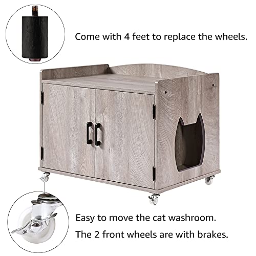 beeNbarks Cat Litter Box Enclosure with Wheels, Cat Washroom Storage