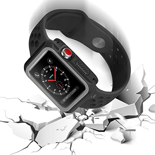 Apple Watch Case, iitee 42mm Rugged Slim Protective iWatch Case for Apple Watch Series 3/2/1 – Polycarbonate + Soft TPU Bumper (Black/Grey)