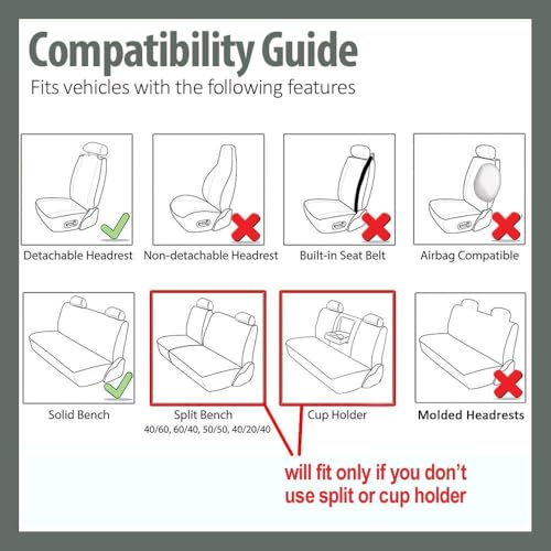 Car Seat Covers Full Set, Breathable Premium Cloth Automotive Seat Cover, Universal Front and Rear Seat Covers, Easy to Install Car Accessories for Most Cars Trucks SUV (Beige)