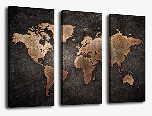 Canvas wall art world map wall decor - 3 piece large ma…