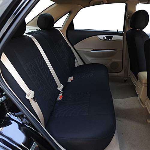 Universal Full Set Auto Seat Covers Embossed Cloth Fabric Car Seat Accessories(Airbag Compatible Anti-Slip Black/Gray)