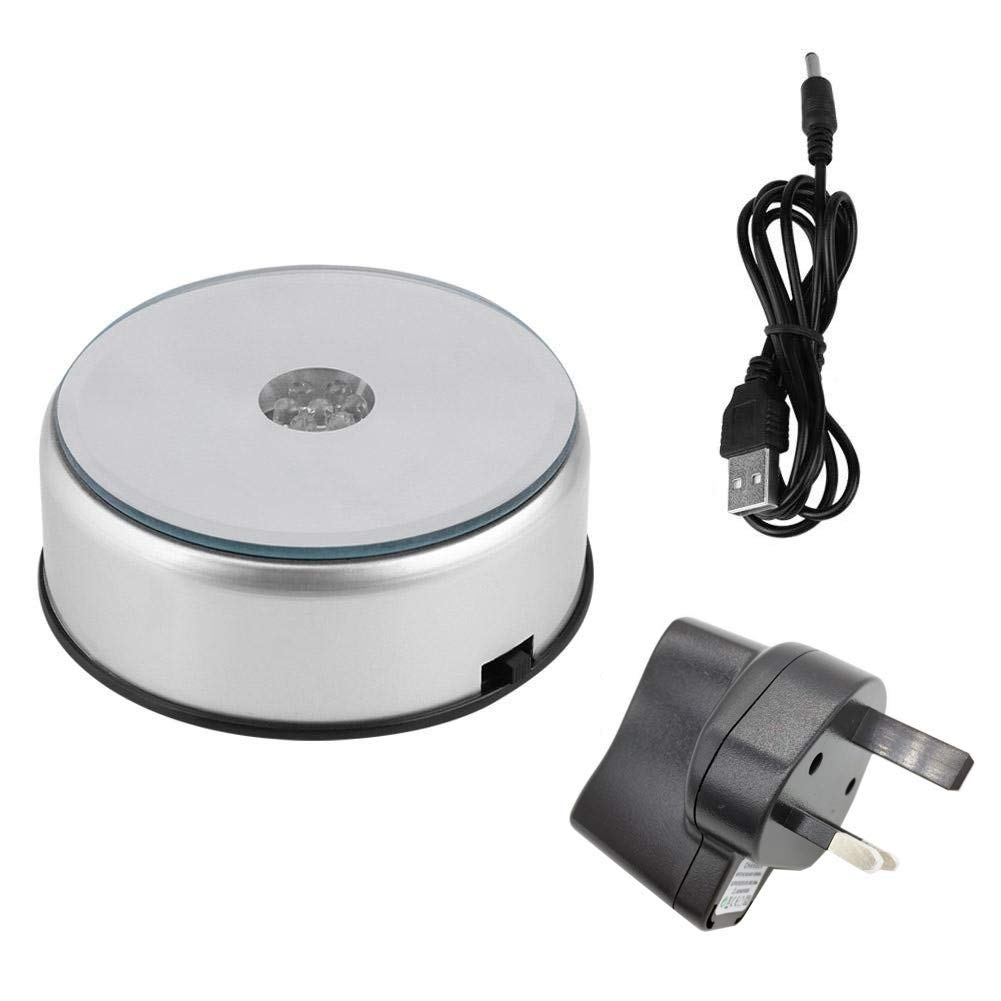 4" 7 LED Display Base for Crystals Glass Art Figurine Jewelry 7 Colored Rotating Display Stand with AC Adapter