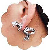 Zeshimb Punk Dinosaur Earrings for Women Silver Dinosaur Ear Jacket Earrings Cute 3D Dinosaur Stud Earrings Fashion Tyrannosaurus Rex Earrings Jewerly Gifts