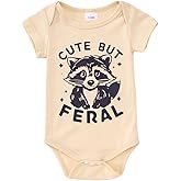 MODNTOGA Infant Girl Boy Bodysuit Cute But Feral Raccoon Graphic Onesie Newborn Baby Animal Print Short Sleeve Romper Tops