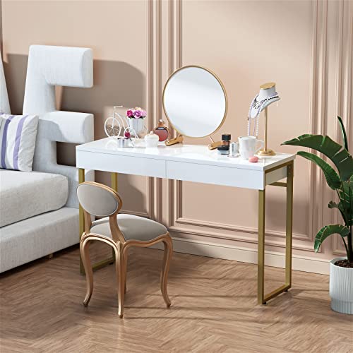 GreenForest Vanity Desk with 2 Drawers Glossy White 39 inch Modern Home