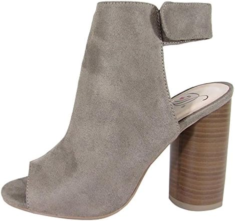 Delicious Women's Peep Toe Velcro Sling Back Round Stacked Heel Ankle Bootie (8 B(M) US, Smoky Taupe IMSU)