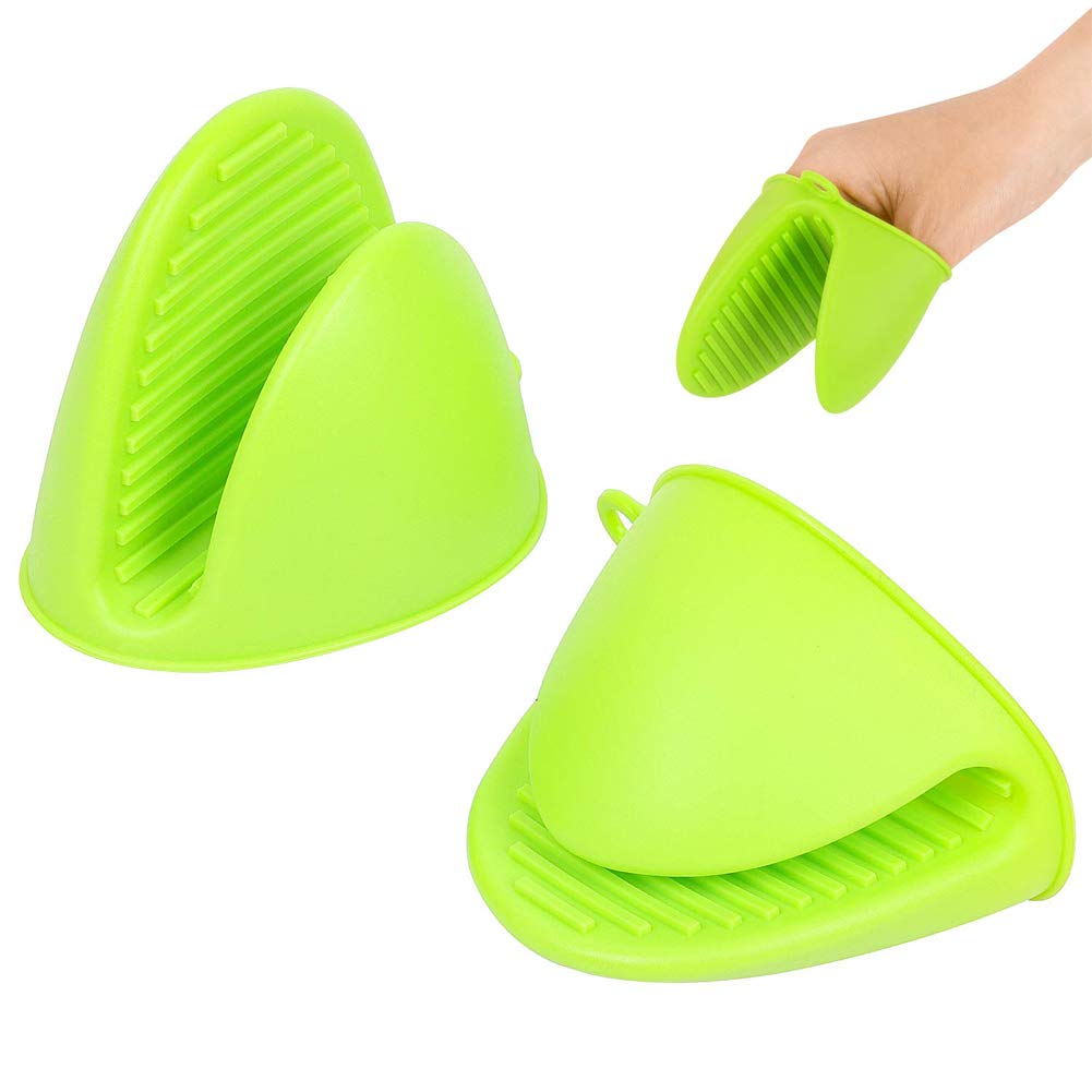 HUPOO Silicone Thicken Gloves Pot holder Grip Heat Resistant Pinch Finger Protector Kitchen Accessories for Kitchen Cooking Baking from Hot Plate Pot Dish and Bowl- Set of 2,Green
