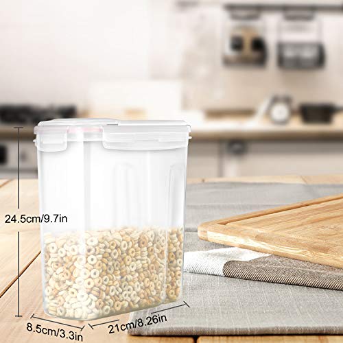 Airtight Cereal Storage Containers - Food Dispensers with BPA Free Plastic + 4 Side Locking Lids - Dry Cereal Keeper for Kitchen Storage Rice Flour Sugar Snacks Coffee - 16.9 Cup 135.5 Ounce Set of 3