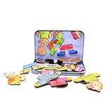 Teddy Bear Magnet Puzzle Toy - Toddlers and Kids (Ages 3+) - Wooden Magnetic Jigsaw Shapes for Learning and Fun Creations - Travel Tin Great for Cars Planes or Home - Also use on the Fridge