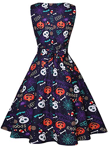 Owin Women's Floral 1952s Vintage Swing Cocktail Party Dress with Pumpkin Bone Decoration Halloween Party Dress