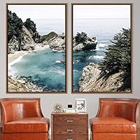 2 Piece Framed Canvas Wall Art Coastal Scenery Canvas Prints Home Artwork Decoration for Living Room,Bedroom - 16