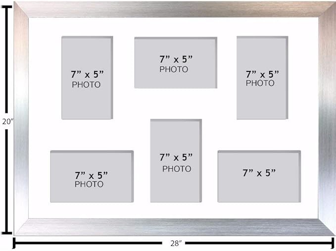 Large Multi Picture Photo Aperture Frame, 7” x 5” size with 6 openings